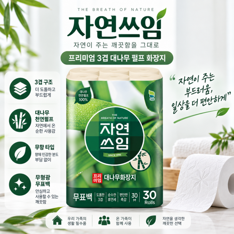 자연쓰임 프리미엄 3겹 대나무 펄프 화장지 30롤, 무향·무형광 특징과 구성