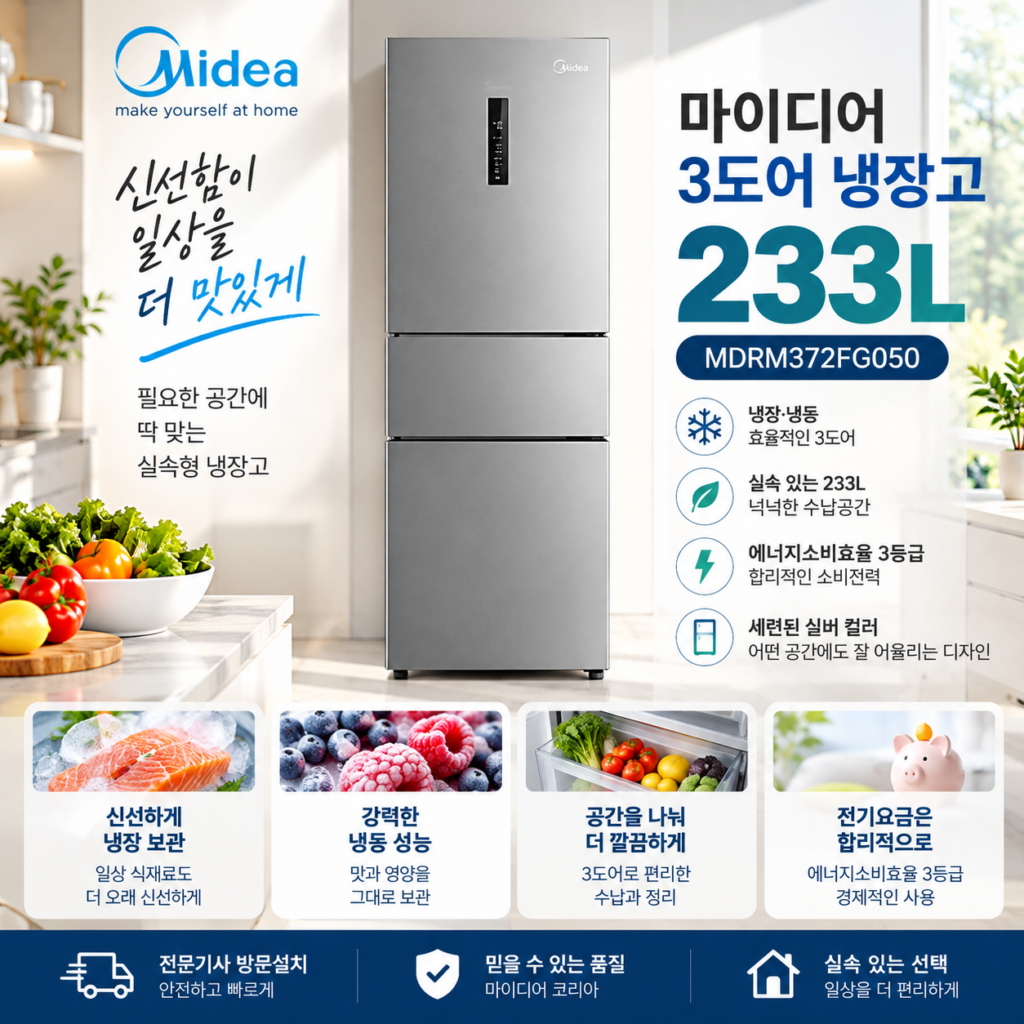마이디어 233L 3도어 냉장고 MDRM372FG050 가격과 주요 특징 제품 이미지