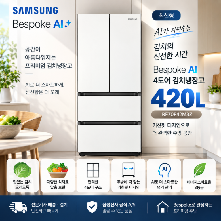 삼성 Bespoke AI 420L 4도어 김치냉장고 RF70F42M3Z 가격과 특징