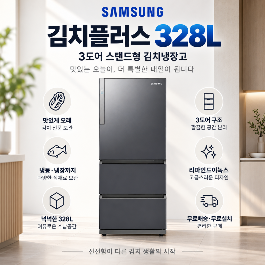 삼성전자 김치플러스 328L 3도어 김치냉장고 RQ33DG71J3S9 제품 이미지