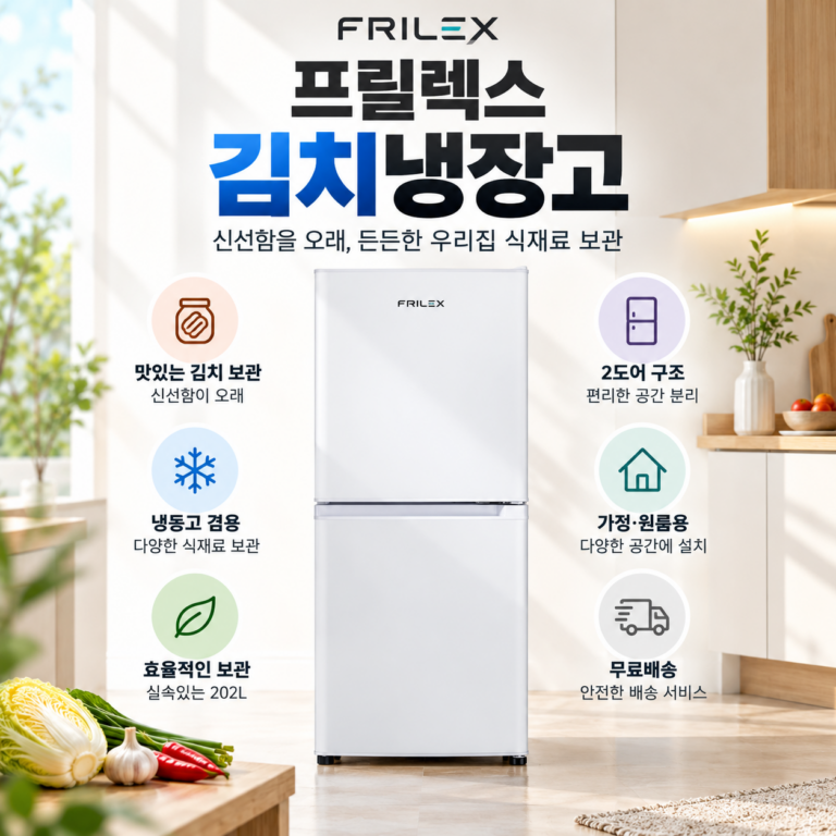 프릴렉스 202L 김치냉장고 2도어 프리스탠딩 냉동고 겸용