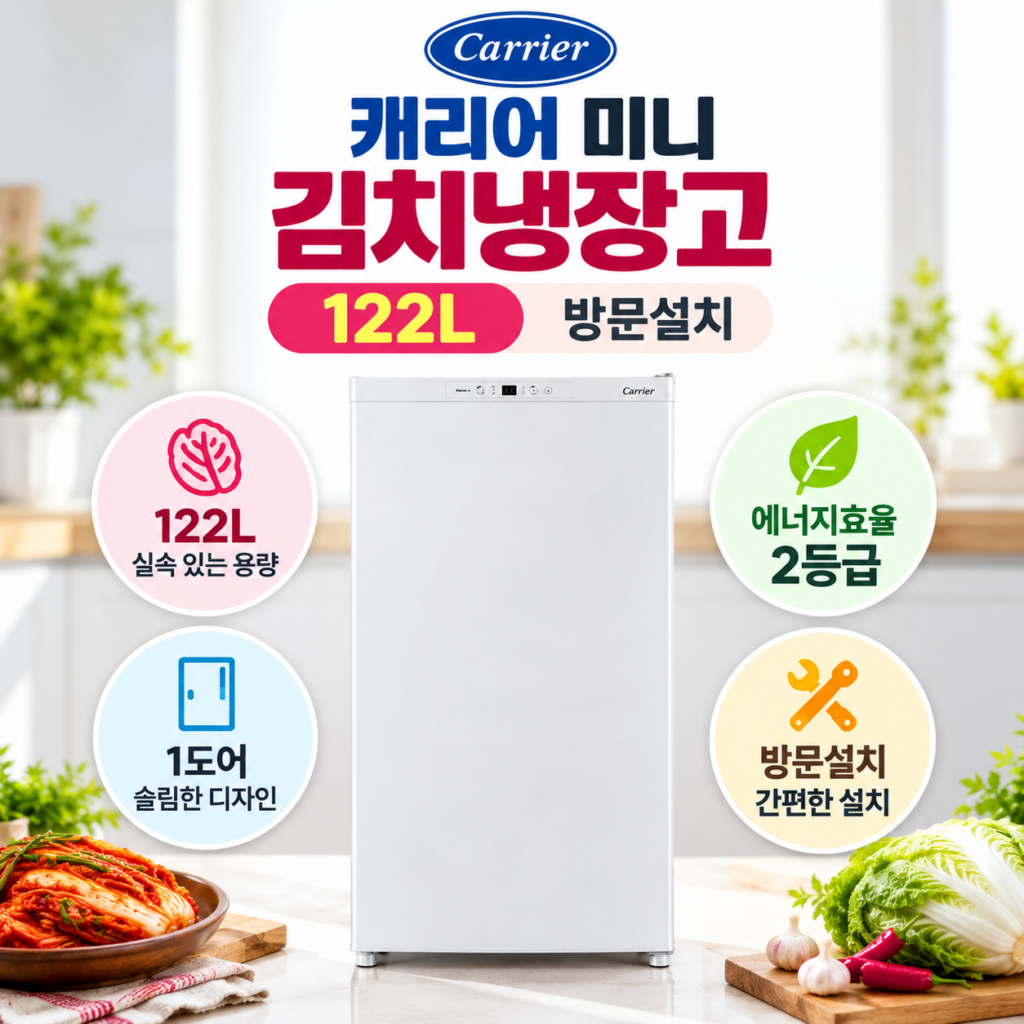 캐리어 미니 김치냉장고 122L 1도어 화이트 방문설치 제품 이미지