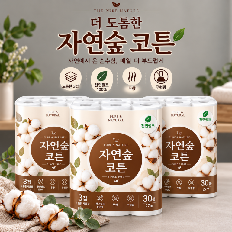 더 도톰한 자연숲 코튼 무형광 화장지 3겹 27m 30롤 3팩, 천연펄프 90롤