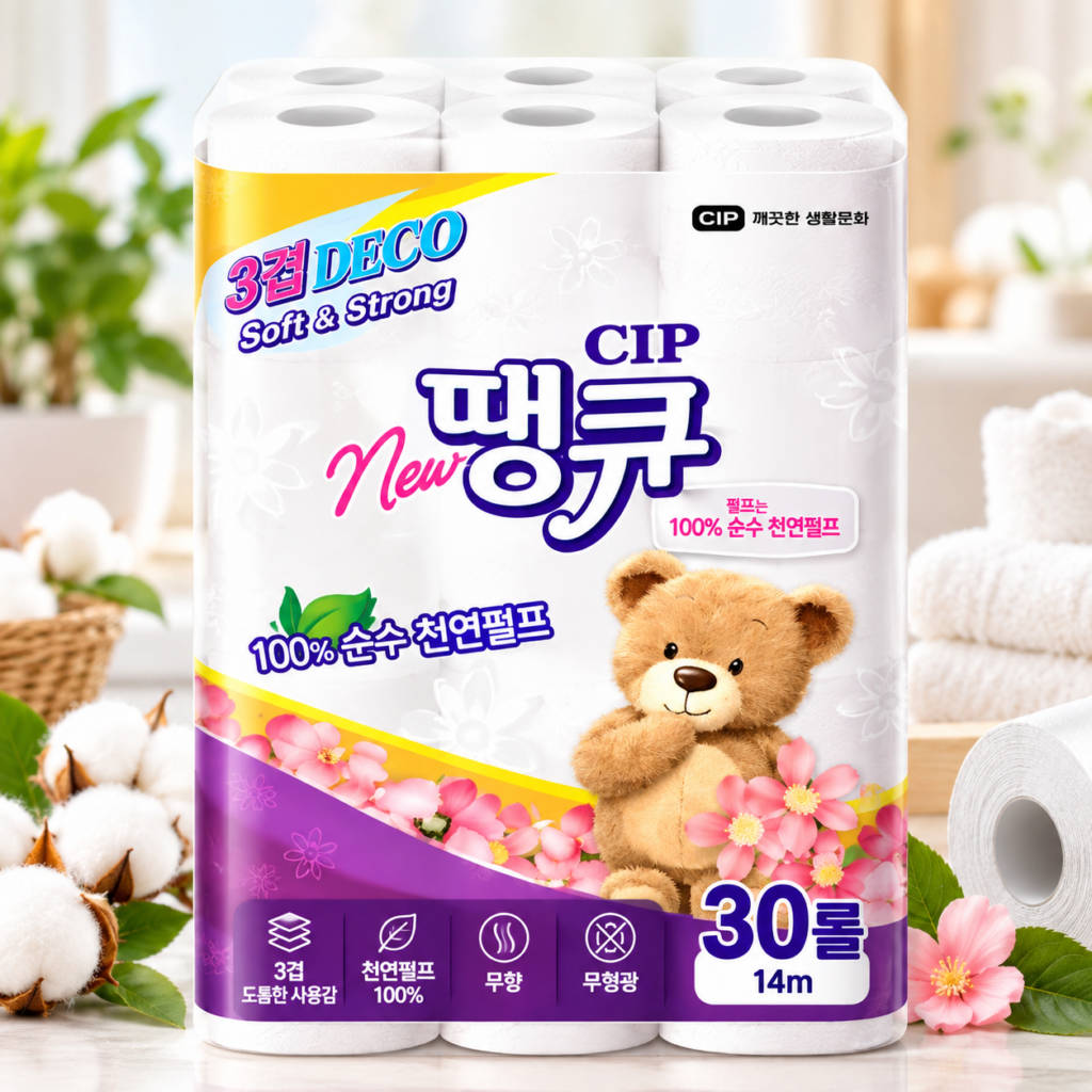 CIP 팡균 3겹 천연펄프 화장지 14m 30롤, 무향 무형광 제품 이미지