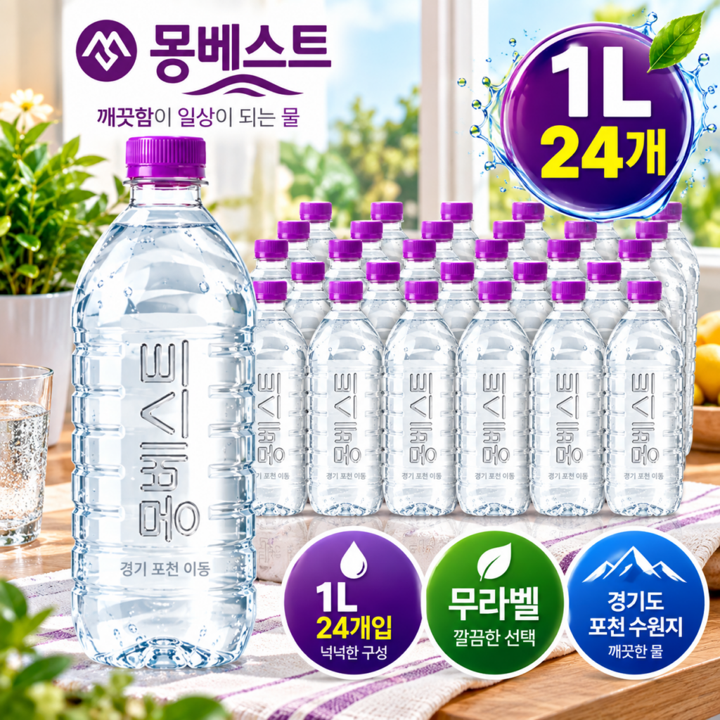 몽베스트 무라벨 생수 1L 24개, 생수 제품 이미지